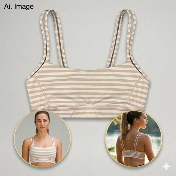Lululemon Other - Lululemon Straight Up Bra 4 Narrow Stripe Tan White Yoga Athletic Sportcore Gym